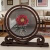 Handcrafted Chinese Suzhou Embroidery Red Peony Table Screen – Special artwork suitable for living rooms and offices